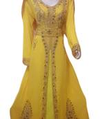 Yellow Embroidered Georgette Islamic Kaftans With Zari & Stone Work