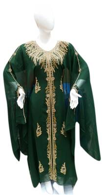 Green Embroidered Georgette Islamic Kaftans With Zari & Stone Work 1