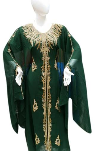 Green Embroidered Georgette Islamic Kaftans With Zari & Stone Work