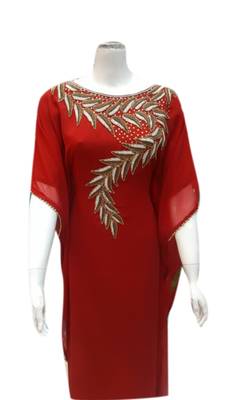 Red Embroidered Georgette Islamic Kaftans With Zari & Stone Work 1