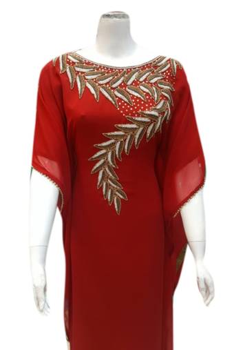 Red Embroidered Georgette Islamic Kaftans With Zari & Stone Work