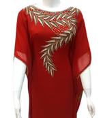 Red Embroidered Georgette Islamic Kaftans With Zari & Stone Work