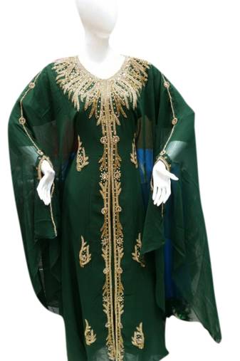 Green Embroidered Georgette Islamic Kaftans With Zari & Stone Work
