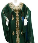 Green Embroidered Georgette Islamic Kaftans With Zari & Stone Work