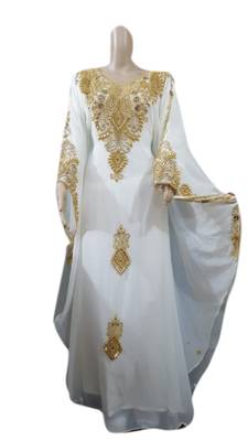White Embroidered Georgette Islamic Kaftans With Zari & Stone Work 1