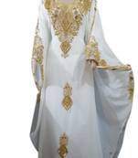 White Embroidered Georgette Islamic Kaftans With Zari & Stone Work
