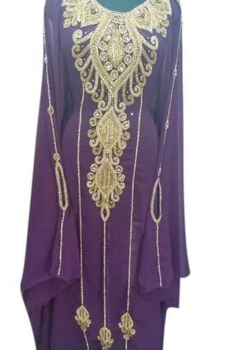 Purple Embroidered Georgette Islamic Kaftans With Zari & Stone Work
