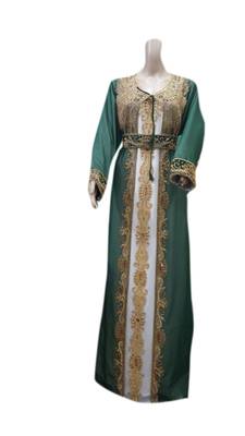 Inner Cream Jacket Dark Green Embroidered Georgette Islamic Kaftans With Zari & Stone Work 1