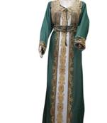 Inner Cream Jacket Dark Green Embroidered Georgette Islamic Kaftans With Zari & Stone Work