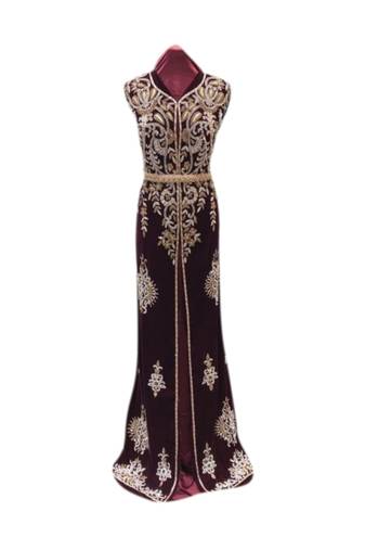 Maroon Embroidered Georgette Islamic Kaftans With Zari & Stone Work