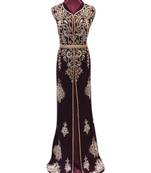 Maroon Embroidered Georgette Islamic Kaftans With Zari & Stone Work