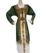 Inner Cream Jacket Bottle Green Embroidered Georgette Islamic Kaftans With Zari & Stone Work