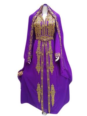 Purple Embroidered Georgette Islamic Kaftans With Zari & Stone Work 1