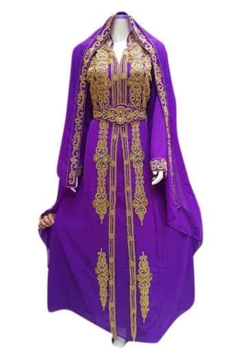 Purple Embroidered Georgette Islamic Kaftans With Zari & Stone Work