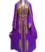 Purple Embroidered Georgette Islamic Kaftans With Zari & Stone Work