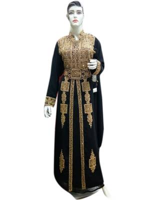 Black Embroidered Georgette Islamic Kaftans With Zari & Stone Work 1