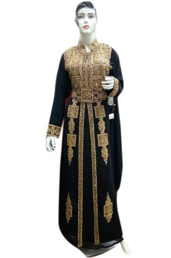 Black Embroidered Georgette Islamic Kaftans With Zari & Stone Work