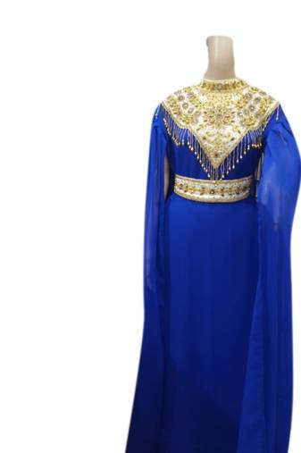 Royal Blue Embroidered Georgette Islamic Kaftans With Zari & Stone Work