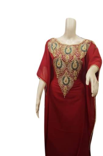 Maroon Embroidered Georgette Islamic Kaftans With Zari & Stone Work