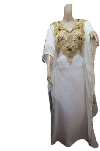 Cream Embroidered Georgette Islamic Kaftans With Zari & Stone Work
