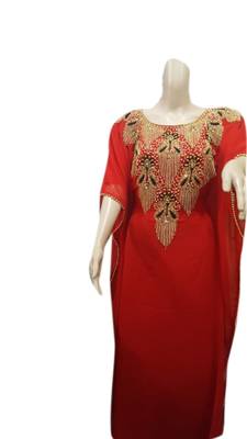 Red Embroidered Georgette Islamic Kaftans With Zari & Stone Work 1