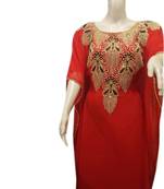 Red Embroidered Georgette Islamic Kaftans With Zari & Stone Work