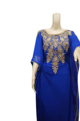 Royal Blue Embroidered Georgette Islamic Kaftans With Zari & Stone Work