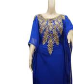 Royal Blue Embroidered Georgette Islamic Kaftans With Zari & Stone Work