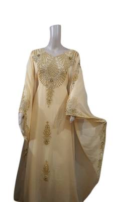 Beige Embroidered Georgette Islamic Kaftans With Zari & Stone Work 1