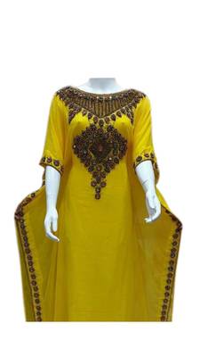 Yellow Embroidered Georgette Islamic Kaftans With Zari & Stone Work 1