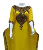 Yellow Embroidered Georgette Islamic Kaftans With Zari & Stone Work