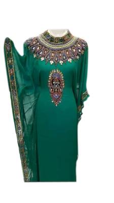 Green Embroidered Georgette Islamic Kaftans With Zari & Stone Work 1