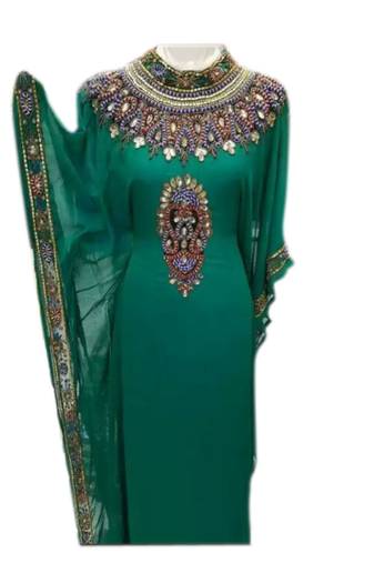 Green Embroidered Georgette Islamic Kaftans With Zari & Stone Work