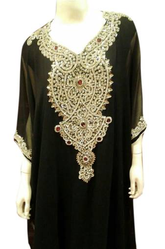 Black Embroidered Georgette Islamic Kaftans With Zari & Stone Work
