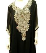 Black Embroidered Georgette Islamic Kaftans With Zari & Stone Work