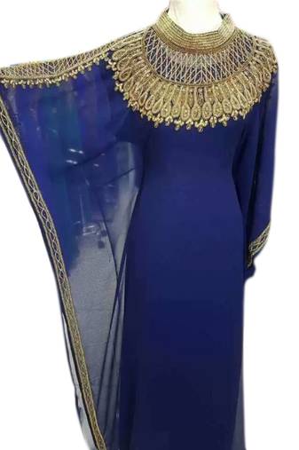 Navy Blue Embroidered Georgette Islamic Kaftans With Zari & Stone Work
