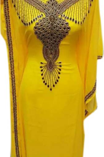 Yellow Embroidered Georgette Islamic Kaftans With Zari & Stone Work