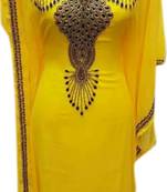 Yellow Embroidered Georgette Islamic Kaftans With Zari & Stone Work