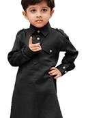 Black Solid Cotton Boys Kurta