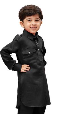 Black Solid Cotton Boys Kurta 2