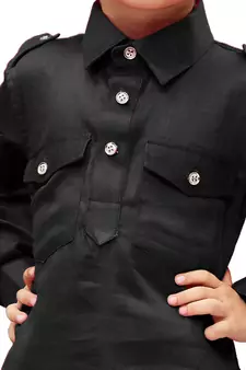 Black Solid Cotton Boys Kurta
