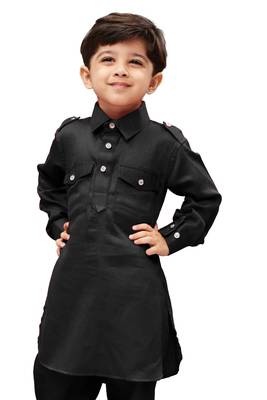 Black Solid Cotton Boys Kurta 4
