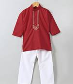 Red Embroidered Cotton Boys Kurta Pyjama
