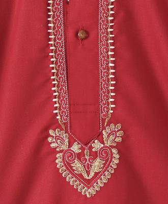 Red Embroidered Cotton Boys Kurta Pyjama 6