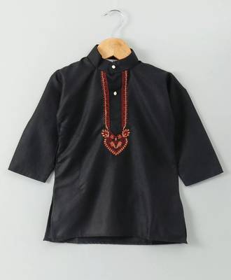 Black Embroidered Cotton Boys Kurta Pyjama 2
