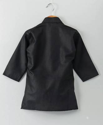 Black Embroidered Cotton Boys Kurta Pyjama 3