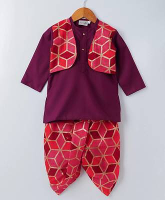 Purple Embroidered Cotton Boys Dhoti Kurta 1