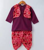 Purple Embroidered Cotton Boys Dhoti Kurta
