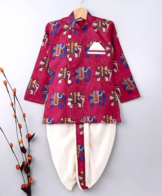 Pink Embroidered Banglori Silk Boys Dhoti Kurta 1