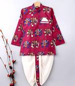 Pink Embroidered Banglori Silk Boys Dhoti Kurta